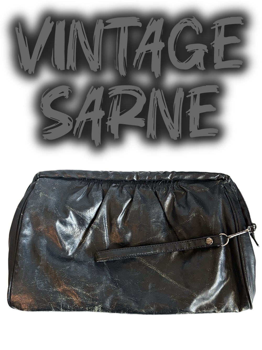 Vintage SARNE Black Women's Clutch Bag Distressed Classic Wristlet Purse